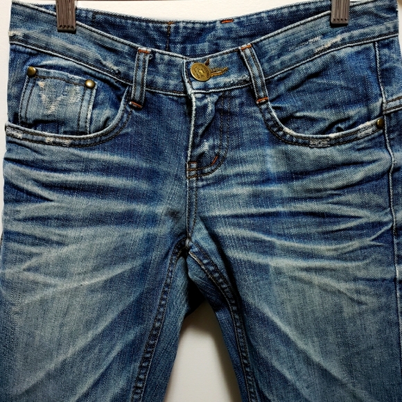 Thinuni Jeans  Denim Distressed Red Plaid Back  Pockets S-25 - Picture 7 of 11